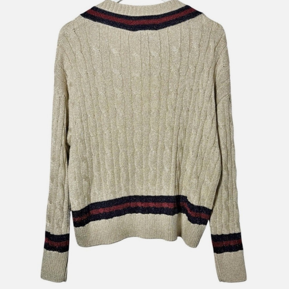 NWT TUCKERNUCK Garnet and Navy Stripe Gold Metallic Morrissey Sweater Size L - Picture 13 of 15